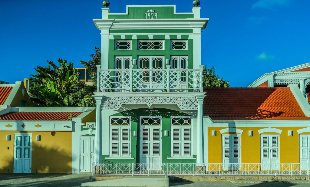 Colorful old town building in Oranjestad, Aruba