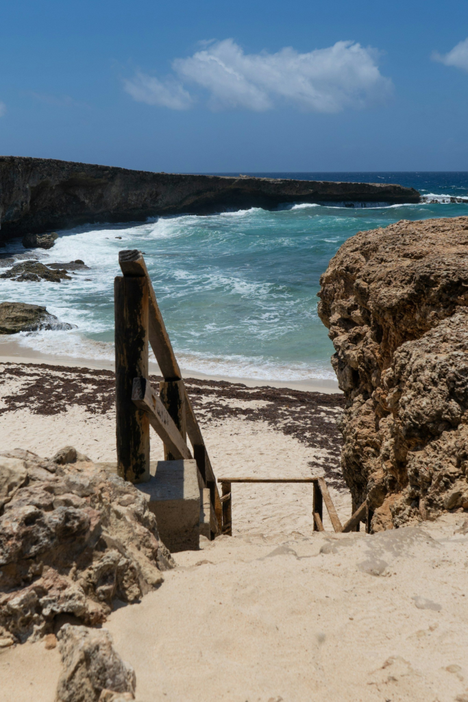 Stairway down to a beach inside Arikok National Park, Aruba