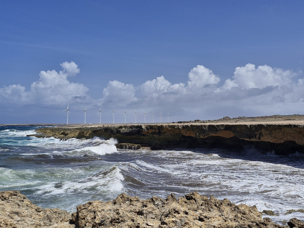Waves crashing on the rocky coast at Boca Prins, Aruba