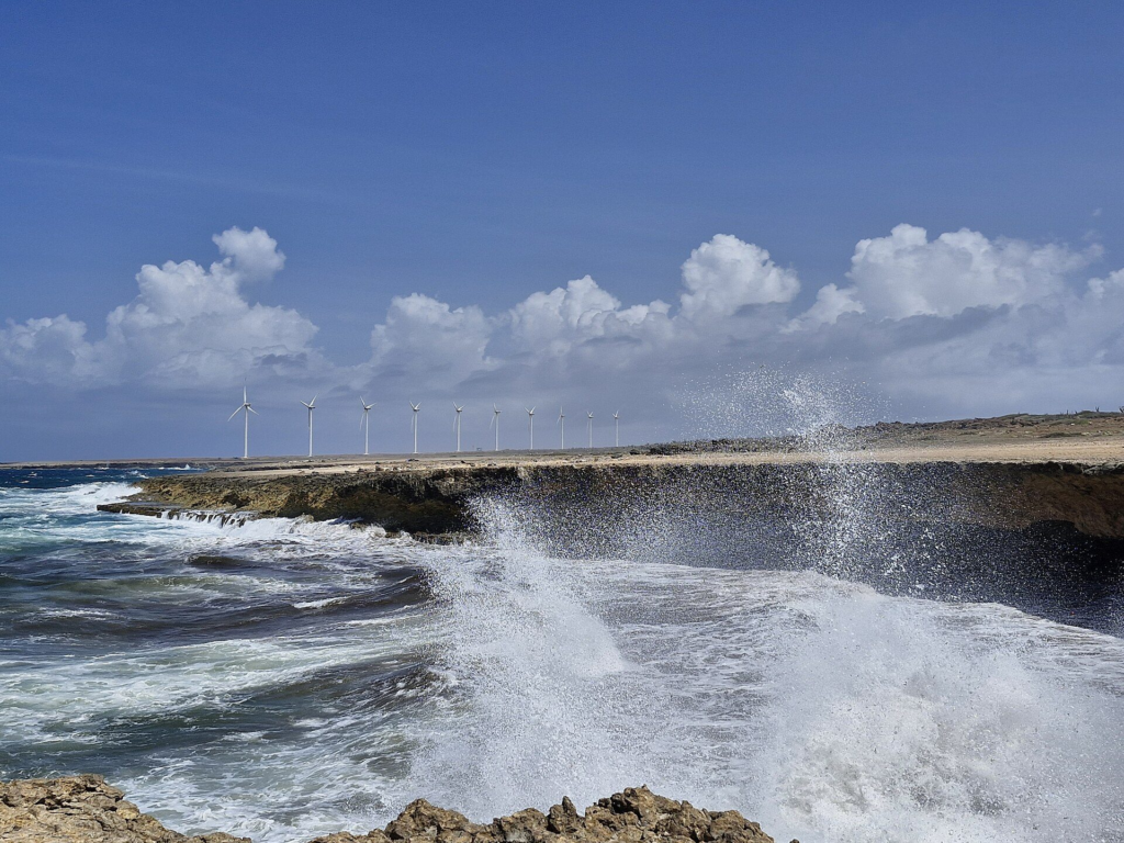 Waves breaking on the rocky coast at Boca Prins, Aruba